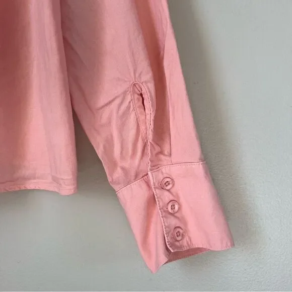 Anthropologie Cloth & Stone Pink Button-Up Long Sleeve Tie Shirt Blouse SZ L - Picture 9 of 16